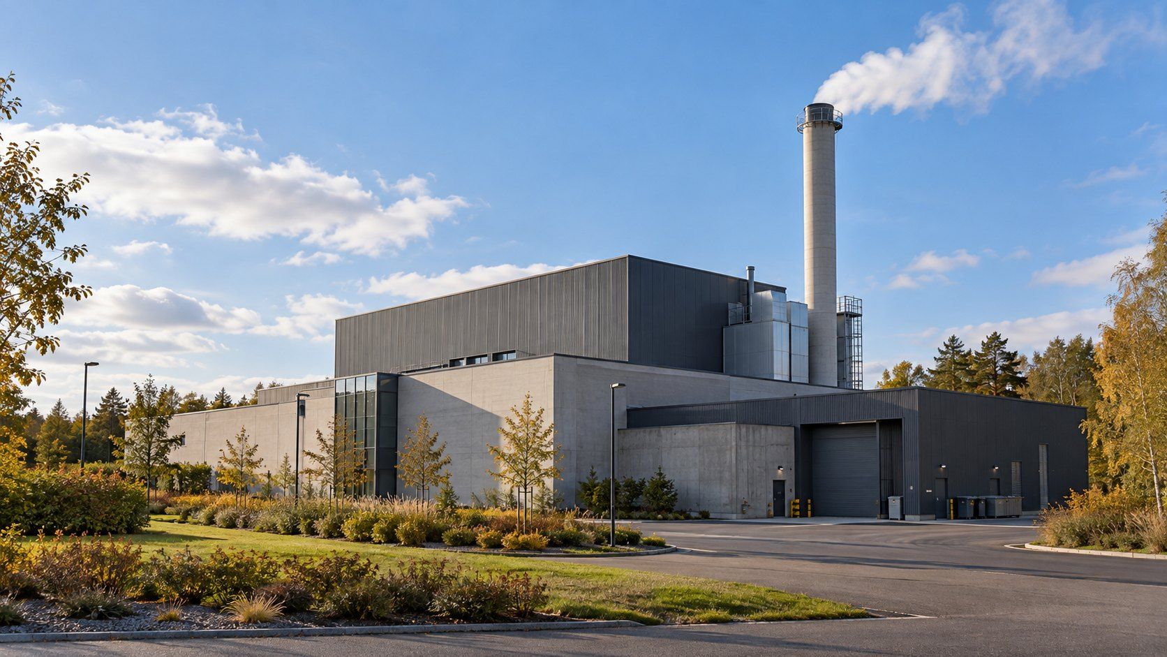Smaller boiler plant with a stack