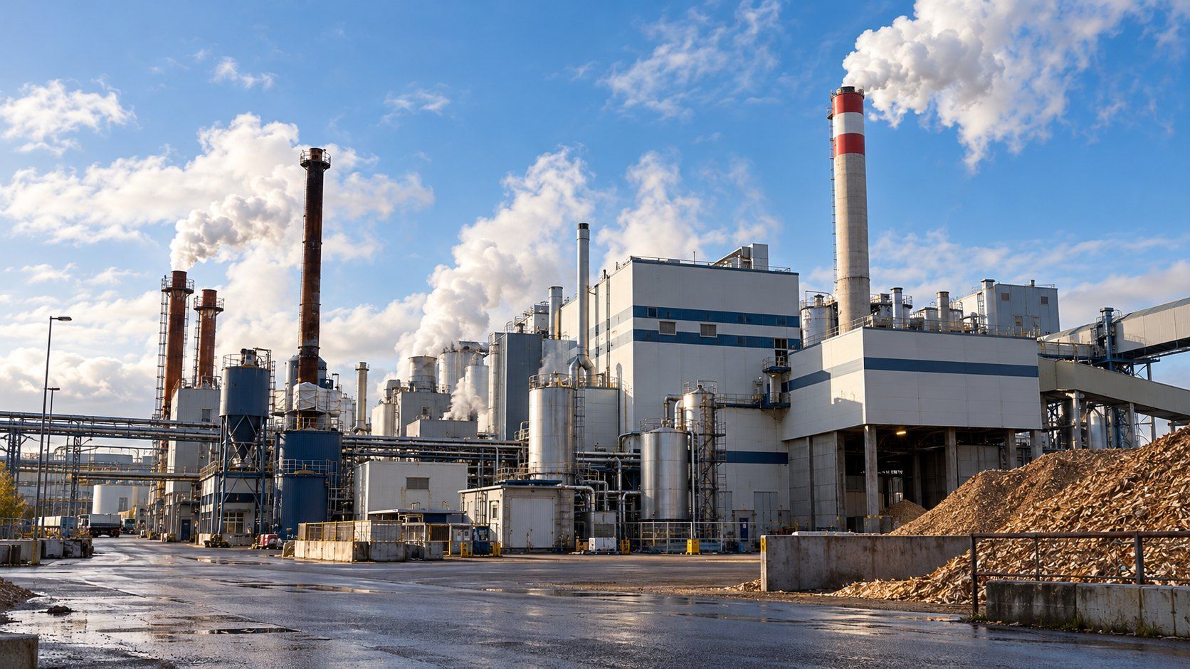 Paper mill with stacks